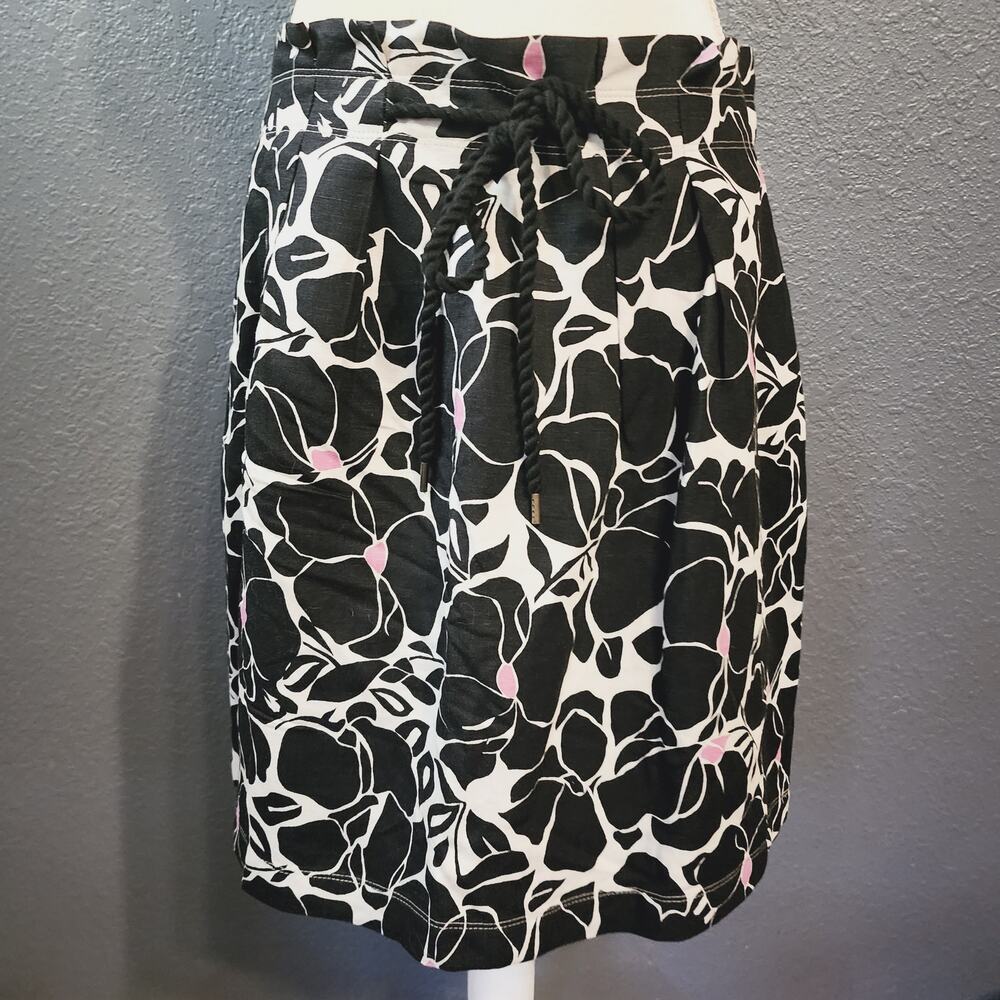 Ann Taylor LOFT Black White Pink Petites Midi Skirt Size 12P